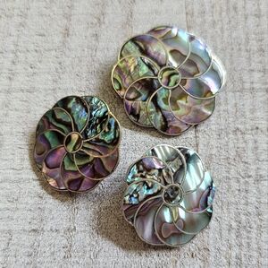 Vintage Alpaca Mexico Silver & Abalone Shell Brooch & Clip-on Earrings.